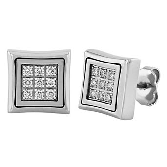 Men's Steel Nation Stainless Steel 1/4 Carat T.W. Lab-Created Diamond Square Stud Earrings