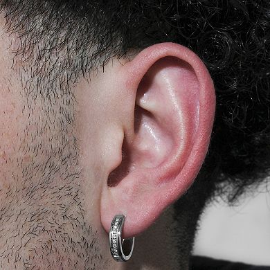 Men's Steel Nation Stainless Steel 1/6 Carat T.W. Diamond Huggie Hoop Earrings