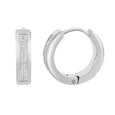 Men's Steel Nation Stainless Steel 1/6 Carat T.W. Diamond Huggie Hoop Earrings