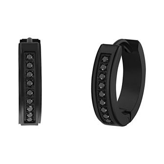 Men's Steel Nation Stainless Steel 1/6 Carat T.W. Diamond Huggie Hoop Earrings
