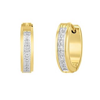 Men's Steel Nation Stainless Steel 1/6 Carat T.W. Diamond Huggie Hoop Earrings