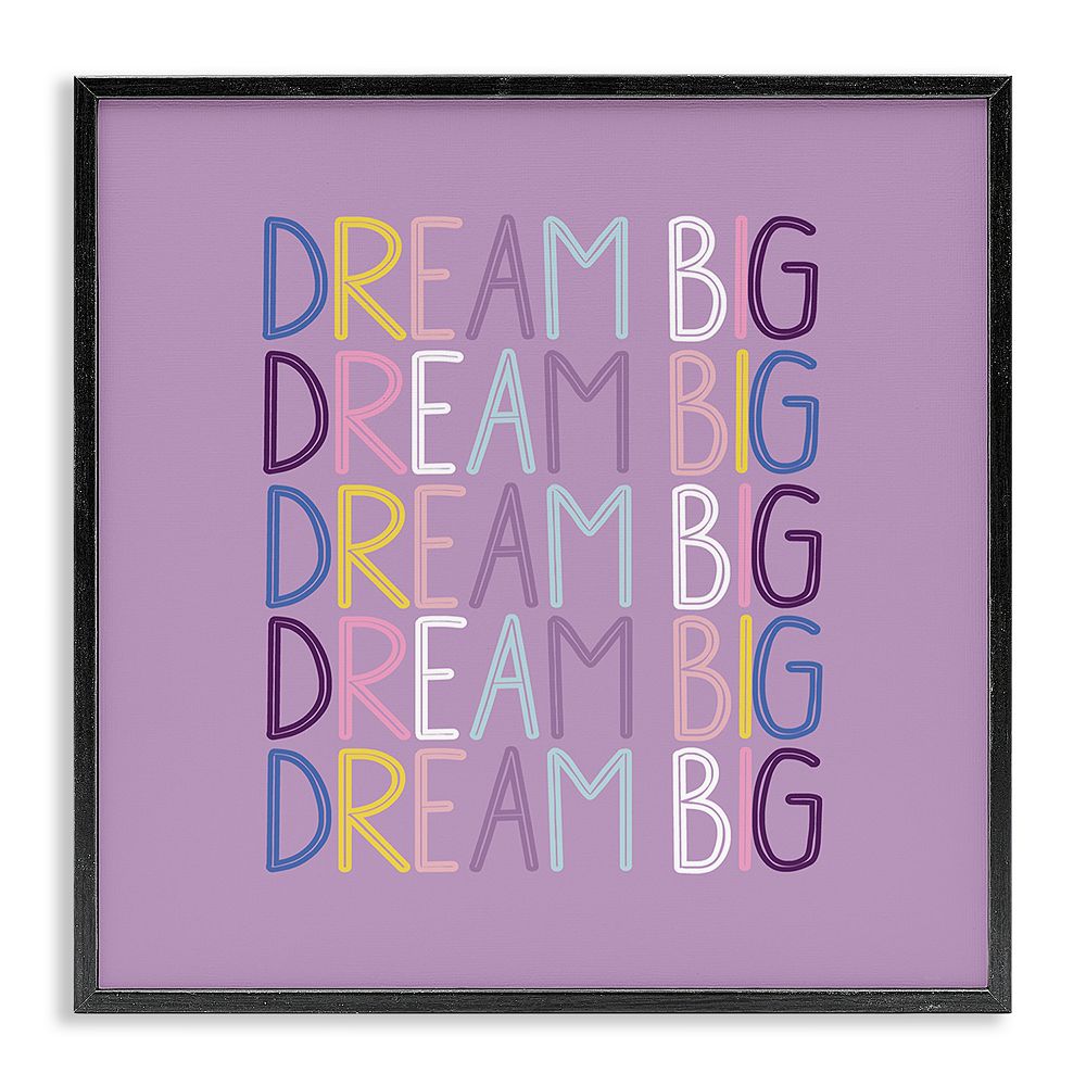 Stupell Home Decor Dream Big Purple Phrase Framed Canvas Wall Art
