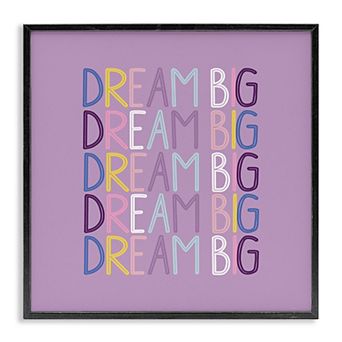 Stupell Home Decor Dream Big Purple Phrase Framed Canvas Wall Art