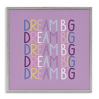 Stupell Home Decor Dream Big Purple Phrase Framed Canvas Wall Art