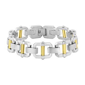 STEEL NATION Men's Stainless Steel Link Bracelet With Diamond Accents - Two-Tone, Hypoallergenic, Tarnish Resistant