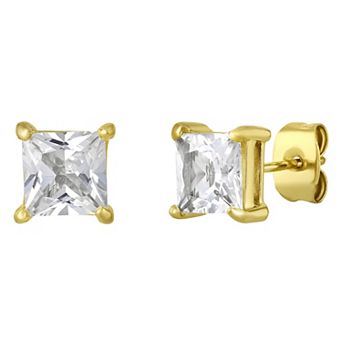 Men's Steel Nation Gold Tone Stainless Steel Lab-Created White Sapphire Stud Earrings
