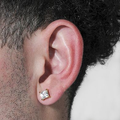 Men's Steel Nation Gold Tone Stainless Steel Lab-Created White Sapphire Stud Earrings