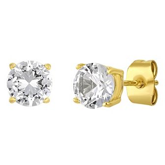 Men's Steel Nation Gold-Tone Stainless Steel Lab-Created White Sapphire 6mm Stud Earrings