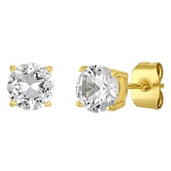 Men's Steel Nation Gold-Tone Stainless Steel Lab-Created White Sapphire 6mm Stud Earrings