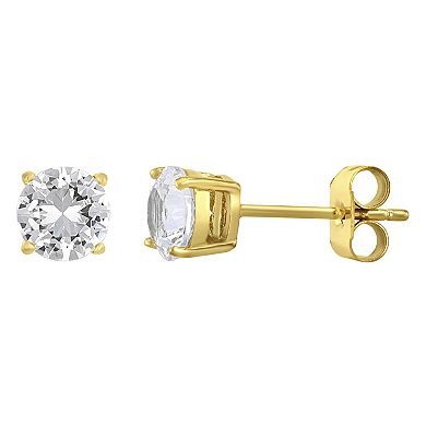 Men's Steel Nation Gold-Tone Stainless Steel Lab-Created White Sapphire 6mm Stud Earrings