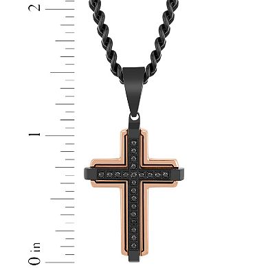 Men's Steel Nation Two Tone Ion-Plated Stainless Steel 1/5 Carat T.W. Black Diamond Cross Pendant Necklace
