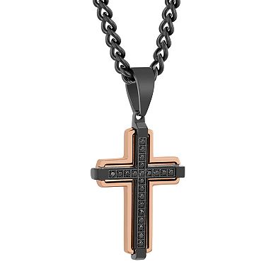 Men's Steel Nation Two Tone Ion-Plated Stainless Steel 1/5 Carat T.W. Black Diamond Cross Pendant Necklace