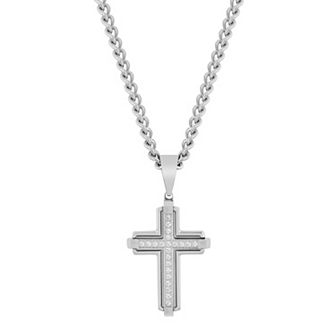 Men's Steel Nation Steel Stainless Steel .15 Carat T.W. Diamond Cross Pendant Necklace