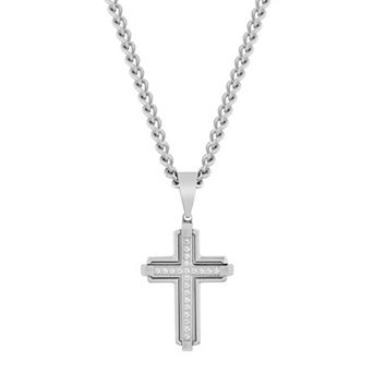 Men's Steel Nation Steel Stainless Steel .15 Carat T.W. Diamond Cross Pendant Necklace