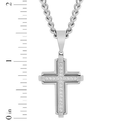 Men's Steel Nation Steel Stainless Steel .15 Carat T.W. Diamond Cross Pendant Necklace