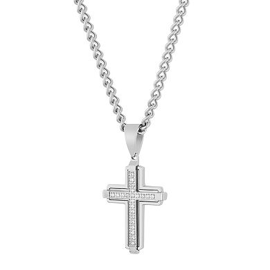 Men's Steel Nation Steel Stainless Steel .15 Carat T.W. Diamond Cross Pendant Necklace