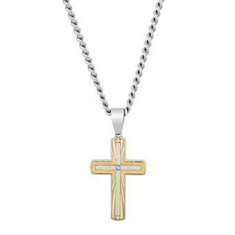 Men's Steel Nation Two Tone Stainless Steel Diamond Accent Cross Pendant Necklace