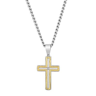 Men's Steel Nation Two Tone Stainless Steel Diamond Accent Cross