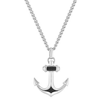 Men's Steel Nation Stainless Steel Black Diamond Accent Anchor Pendant Necklace