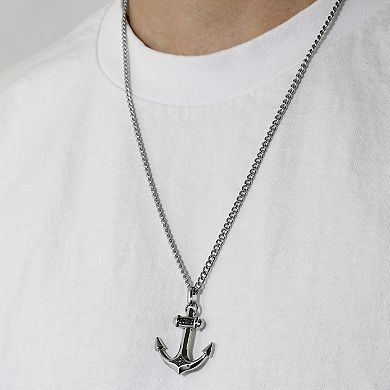 Men's Steel Nation Stainless Steel Black Diamond Accent Anchor Pendant Necklace