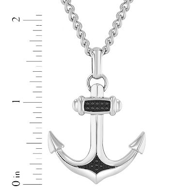 Men's Steel Nation Stainless Steel Black Diamond Accent Anchor Pendant Necklace