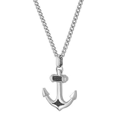Men's Steel Nation Stainless Steel Black Diamond Accent Anchor Pendant Necklace