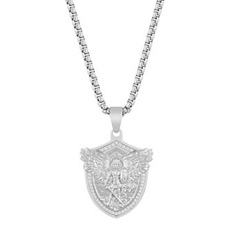 Steel Nation Men's 1/5 Carat T.W. Diamond Stainless Steel St. Michael Shield Pendant Necklace