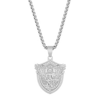 Steel Nation Men's 1/5 Carat T.W. Diamond Stainless Steel St. Michael Shield Pendant Necklace