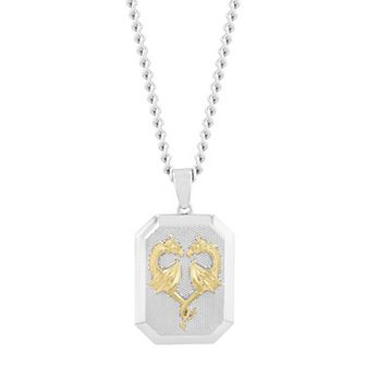 Steel Nation Men's Two Tone Stainless Steel Dragon Dog Tag Pendant Necklace