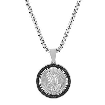 Steel Nation Men's 1/4 Carat T.W. Diamond Stainless Steel Praying Hands Pendant Necklace