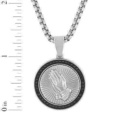 Steel Nation Men's 1/4 Carat T.W. Diamond Stainless Steel Praying Hands Pendant Necklace