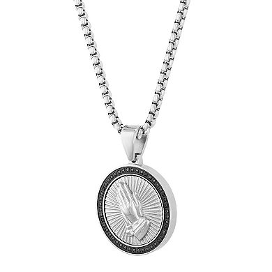 Steel Nation Men's 1/4 Carat T.W. Diamond Stainless Steel Praying Hands Pendant Necklace
