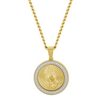 Steel Nation Men's 1/4 Carat T.W. Diamond Gold-Tone Stainless Steel Praying Hands Pendant Necklace