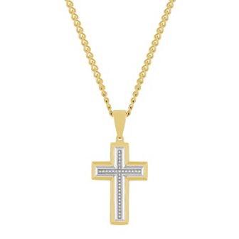 Steel Nation Men's 1/10 Carat T.W. Diamond Gold-Tone Stainless Steel Cross Pendant Necklace