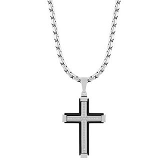 Steel Nation Men's 1/6 Carat T.W. Diamond Black Ion-Plated Stainless Steel Cross Pendant Necklace