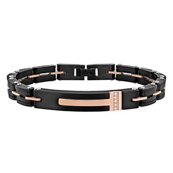 Steel Nation Men's Diamond Accent Black & Rose Ion-Plated Stainless Steel Bracelet