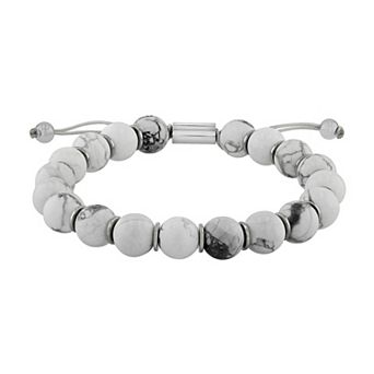 Steel Nation Men's Stainless Steel Howlite Bead Bolo Bracelet