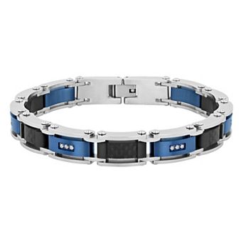 Steel Nation Men's 1/10 Carat T.W. Lab-Created Diamond Two-Tone Stainless Steel Carbon Fiber Bracelet