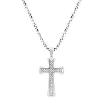 Steel Nation Men's 1 Carat T.W. Lab-Created Diamond Stainless Steel Cross Pendant Necklace