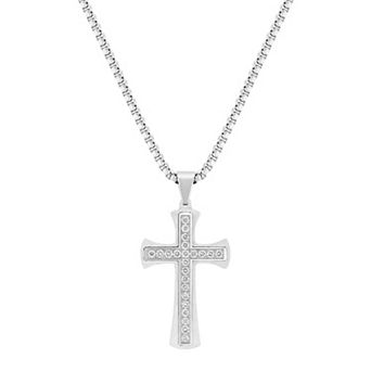 Steel Nation Men's 1 Carat T.W. Lab-Created Diamond Stainless Steel Cross Pendant Necklace