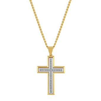 Steel Nation Men's 1/2 Carat T.W. Lab-Created Diamond Gold-Tone Stainless Steel Cross Pendant Necklace