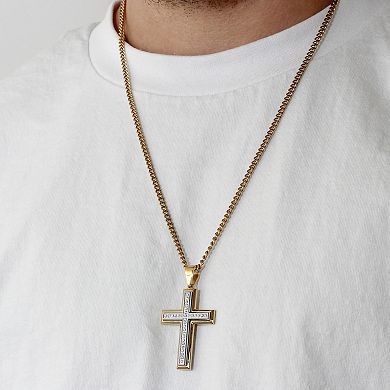 Steel Nation Men's 1/2 Carat T.W. Lab-Created Diamond Gold-Tone Stainless Steel Cross Pendant Necklace
