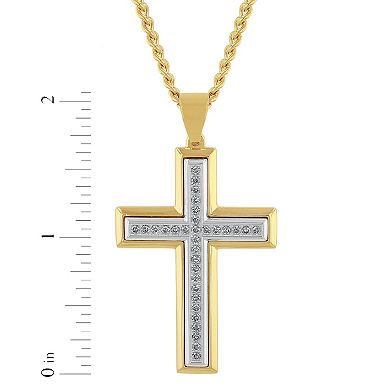 Steel Nation Men's 1/2 Carat T.W. Lab-Created Diamond Gold-Tone Stainless Steel Cross Pendant Necklace