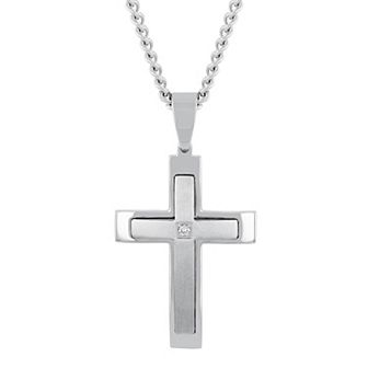 Steel Nation Men's Lab-Created Diamond Accent Stainless Steel Cross Pendant Necklace