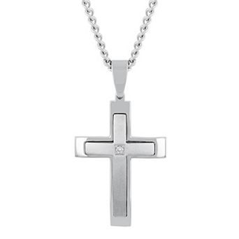 Steel Nation Men's Lab-Created Diamond Accent Stainless Steel Cross Pendant Necklace