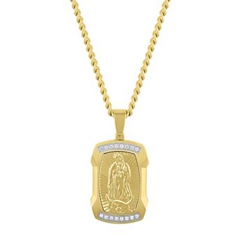 Steel Nation Men's 1/5 Carat T.W. Lab-Created Diamond Gold-Tone Stainless Steel Dog Tag Pendant Necklace