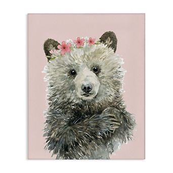 Stupell Home Decor Fuzzy Bear with Floral Crown Canvas Wall Art