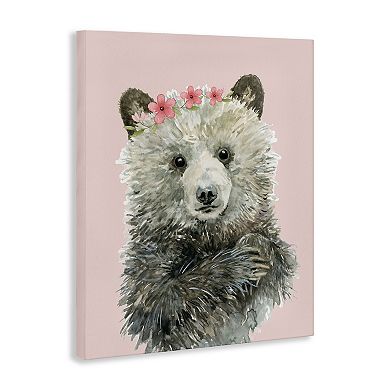 Stupell Home Decor Fuzzy Bear with Floral Crown Canvas Wall Art