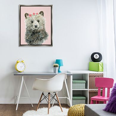 Stupell Home Decor Fuzzy Bear With Floral Crown Framed Floating Canvas Wall Art