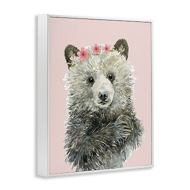 Stupell Home Decor Fuzzy Bear with Floral Crown Framed Canvas Wall Art